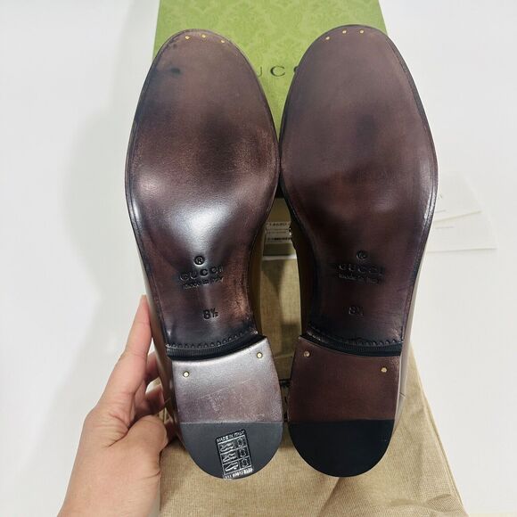 NIB Gucci Mirrored G Size 8.5 US 9 Fringed Loafer Brown Italian Leather Shoe